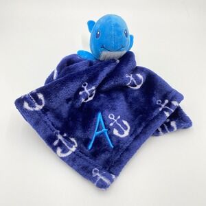 HB Baby Blue Whale Plush Lovey Monogramed Initial "A" Anchor Security‎ Blanket